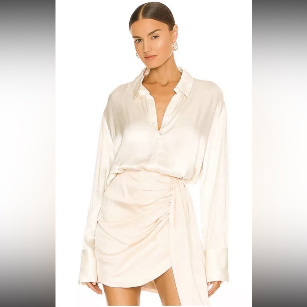 Revolve SNDYS Rising Satin Shirt in Champagne Size US 8 NWT
